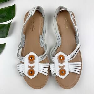 Arizona Jeans Sandals White Leather Flats Boho Southwestern Women's 9.5